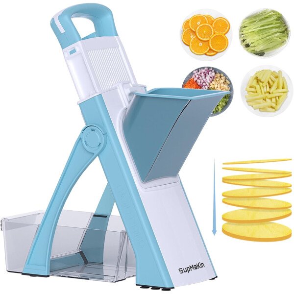 SupMaKin Rebanadora de mandolina segura para cocina, picadora de verduras ajustable de tamaño más grande, cortador de patatas, artefacto de corte de cocina (gris blanco) - Imagen 7