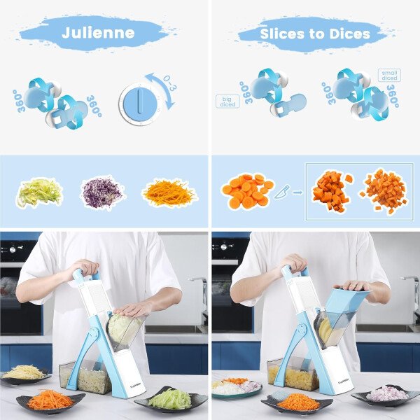 SupMaKin Rebanadora de mandolina segura para cocina, picadora de verduras ajustable de tamaño más grande, cortador de patatas, artefacto de corte de cocina (gris blanco) - Imagen 9