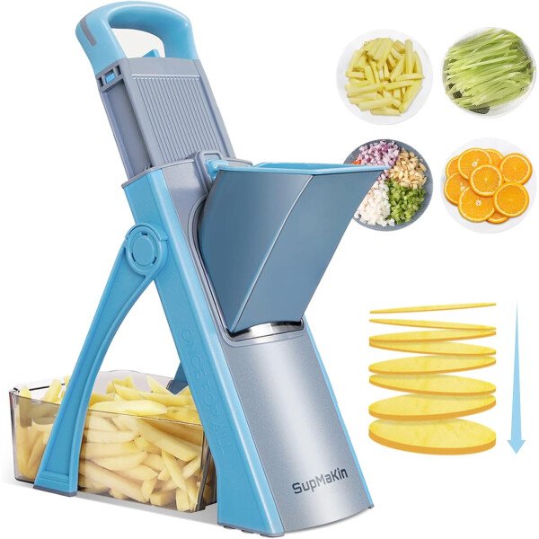 SupMaKin Rebanadora de mandolina segura para cocina, picadora de verduras ajustable de tamaño más grande, cortador de patatas, artefacto de corte de cocina (gris blanco) - Imagen 13