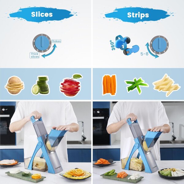 SupMaKin Rebanadora de mandolina segura para cocina, picadora de verduras ajustable de tamaño más grande, cortador de patatas, artefacto de corte de cocina (gris blanco) - Imagen 14