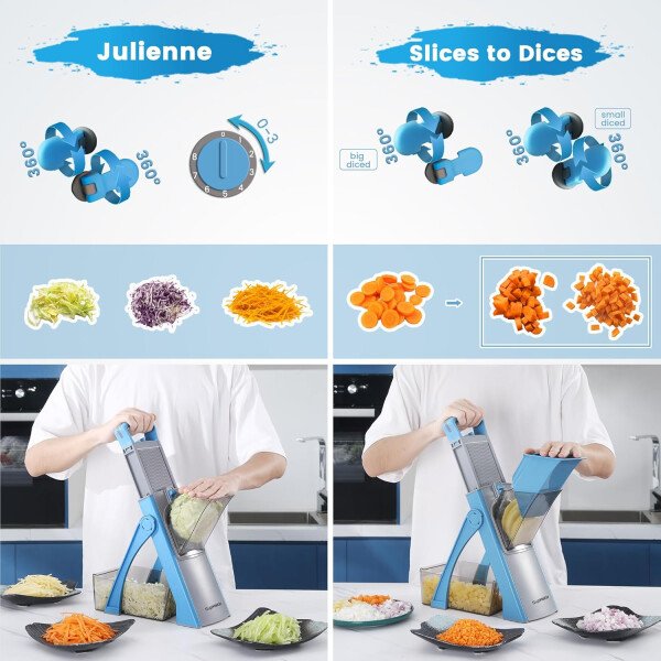 SupMaKin Rebanadora de mandolina segura para cocina, picadora de verduras ajustable de tamaño más grande, cortador de patatas, artefacto de corte de cocina (gris blanco) - Imagen 16