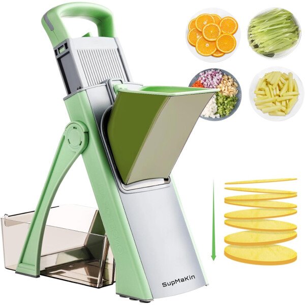 SupMaKin Rebanadora de mandolina segura para cocina, picadora de verduras ajustable de tamaño más grande, cortador de patatas, artefacto de corte de cocina (gris blanco) - Imagen 20