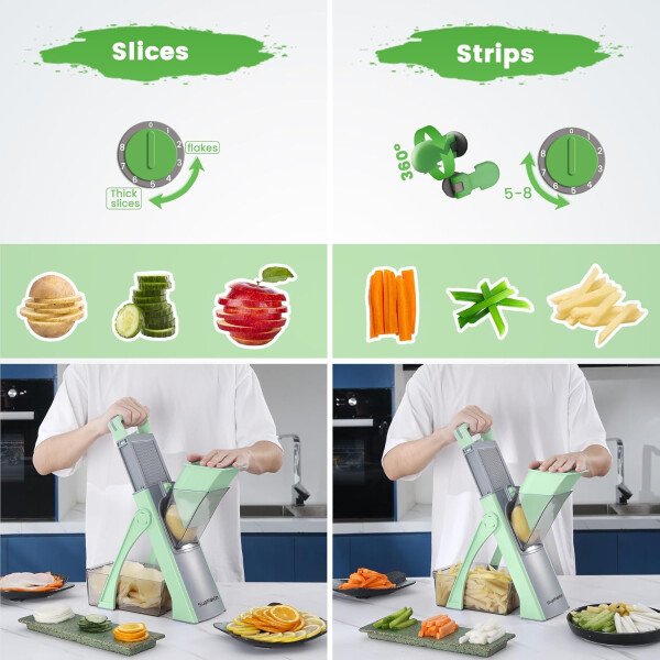 SupMaKin Rebanadora de mandolina segura para cocina, picadora de verduras ajustable de tamaño más grande, cortador de patatas, artefacto de corte de cocina (gris blanco) - Imagen 22