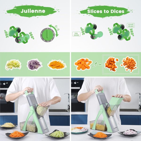SupMaKin Rebanadora de mandolina segura para cocina, picadora de verduras ajustable de tamaño más grande, cortador de patatas, artefacto de corte de cocina (gris blanco) - Imagen 24
