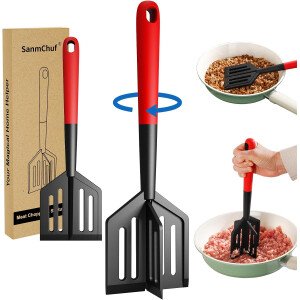Picadora de carne y espátula 2 en 1 para carne molida, hamburguesa, pavo, papa y verduras, resistente al calor, sin BPA, utensilio antiarañazos para mezclar, triturar, revolver en sartenes