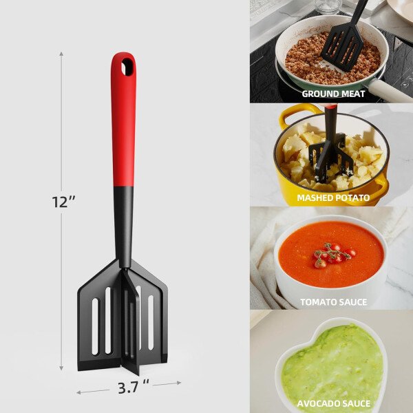 Picadora de carne y espátula 2 en 1 para carne molida, hamburguesa, pavo, papa y verduras, resistente al calor, sin BPA, utensilio antiarañazos para mezclar, triturar, revolver en sartenes - Imagen 4