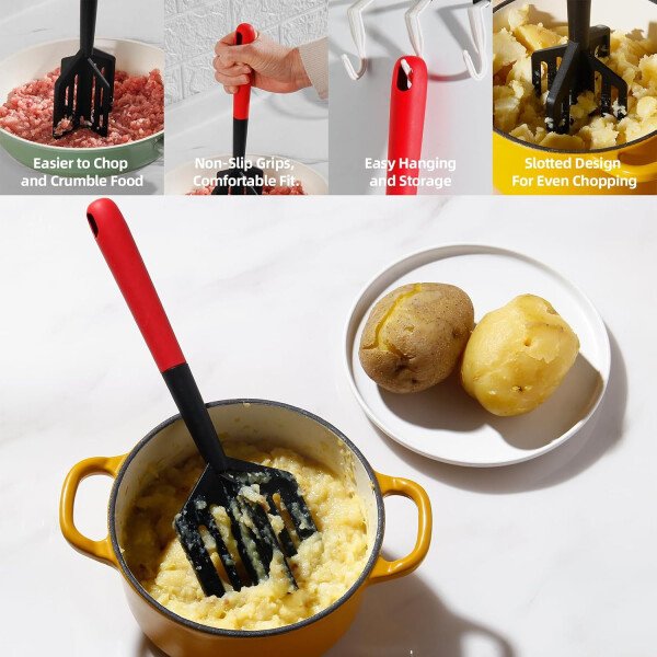 Picadora de carne y espátula 2 en 1 para carne molida, hamburguesa, pavo, papa y verduras, resistente al calor, sin BPA, utensilio antiarañazos para mezclar, triturar, revolver en sartenes - Imagen 5