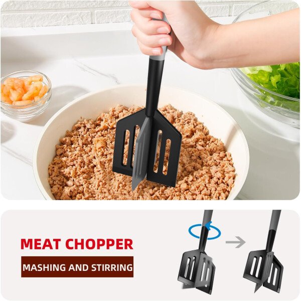 Picadora de carne y espátula 2 en 1 para carne molida, hamburguesa, pavo, papa y verduras, resistente al calor, sin BPA, utensilio antiarañazos para mezclar, triturar, revolver en sartenes - Imagen 10