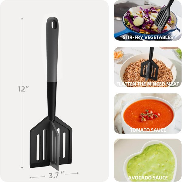 Picadora de carne y espátula 2 en 1 para carne molida, hamburguesa, pavo, papa y verduras, resistente al calor, sin BPA, utensilio antiarañazos para mezclar, triturar, revolver en sartenes - Imagen 11