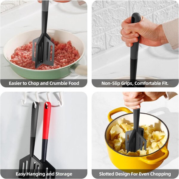 Picadora de carne y espátula 2 en 1 para carne molida, hamburguesa, pavo, papa y verduras, resistente al calor, sin BPA, utensilio antiarañazos para mezclar, triturar, revolver en sartenes - Imagen 12