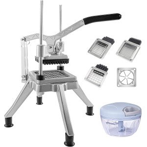Picador comercial de frutas de verduras con 6 cuñas y cuchilla de 1/4 ″ y 3/8 ″ y 1/2 pulgadas Cortador de alimentos profesional Cortador de papas fritas Cortador de cebolla de acero