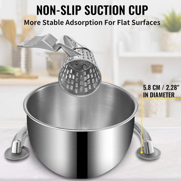 VEVOR Rallador de queso rotativo, mandolina vegetal rotativa de aleación de zinc, mandolina manual de queso con 5 conos de corte de acero inoxidable, rallador manual de verduras con cuenco de 2.5 L, - Imagen 4