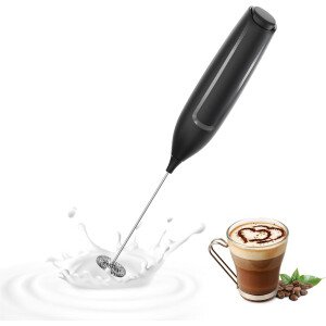 Espumador de leche de mano, varita de espuma eléctrica, mezclador de bebidas con batidor de acero inoxidable para café, matcha, lattes, capuchino negro