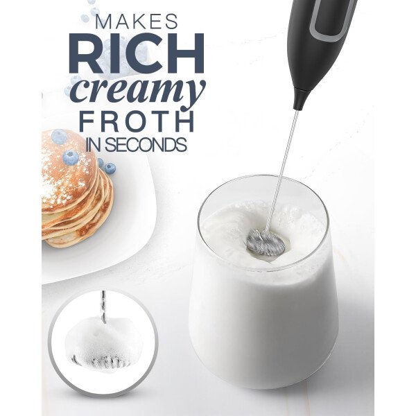 Espumador de leche de mano, varita de espuma eléctrica, mezclador de bebidas con batidor de acero inoxidable para café, matcha, lattes, capuchino negro - Imagen 2