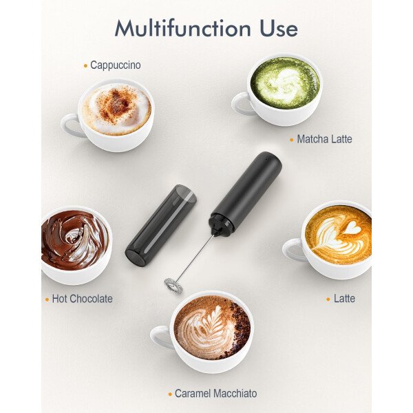 Espumador de leche de mano, varita de espuma eléctrica, mezclador de bebidas con batidor de acero inoxidable para café, matcha, lattes, capuchino negro - Imagen 14