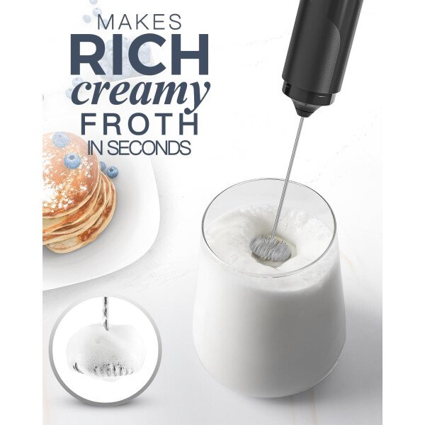 Espumador de leche de mano, varita de espuma eléctrica, mezclador de bebidas con batidor de acero inoxidable para café, matcha, lattes, capuchino negro - Imagen 16