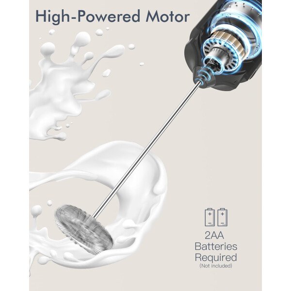 Espumador de leche de mano, varita de espuma eléctrica, mezclador de bebidas con batidor de acero inoxidable para café, matcha, lattes, capuchino negro - Imagen 17