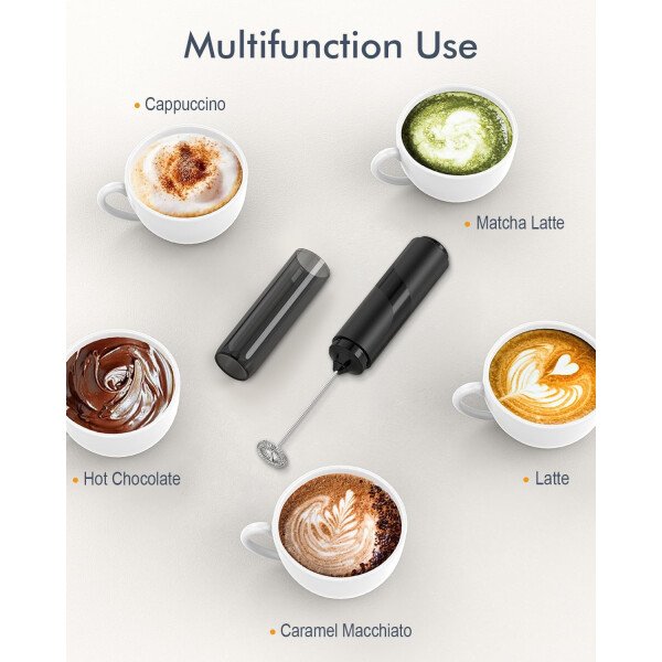 Espumador de leche de mano, varita de espuma eléctrica, mezclador de bebidas con batidor de acero inoxidable para café, matcha, lattes, capuchino negro - Imagen 21