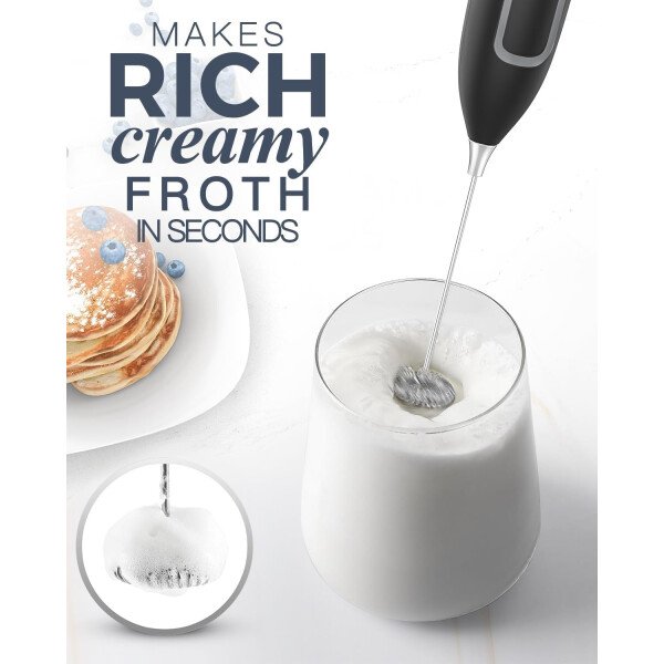 Espumador de leche de mano, varita de espuma eléctrica, mezclador de bebidas con batidor de acero inoxidable para café, matcha, lattes, capuchino negro - Imagen 23