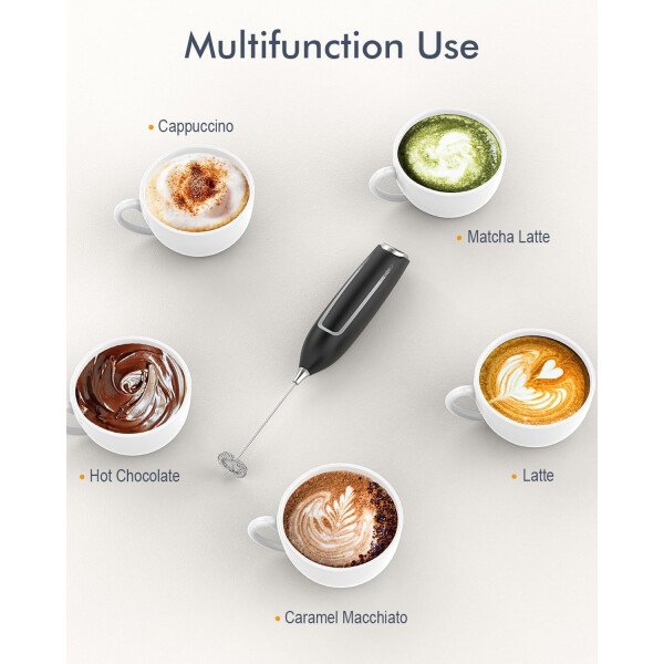 Espumador de leche de mano, varita de espuma eléctrica, mezclador de bebidas con batidor de acero inoxidable para café, matcha, lattes, capuchino negro - Imagen 26