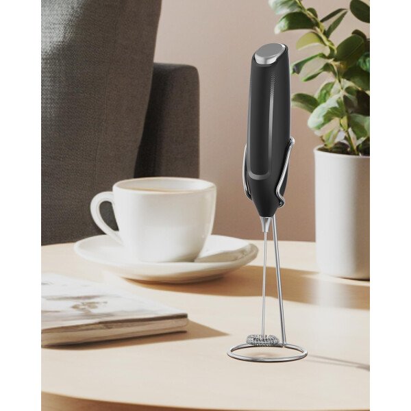 Espumador de leche de mano, varita de espuma eléctrica, mezclador de bebidas con batidor de acero inoxidable para café, matcha, lattes, capuchino negro - Imagen 28