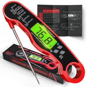 AWLKIM® Termómetro digital de carne para cocinar, termómetro de alimentos de lectura instantánea con luz de fondo y función de sujeción, electrodomésticos de cocina esenciales para barbacoa, rellenos