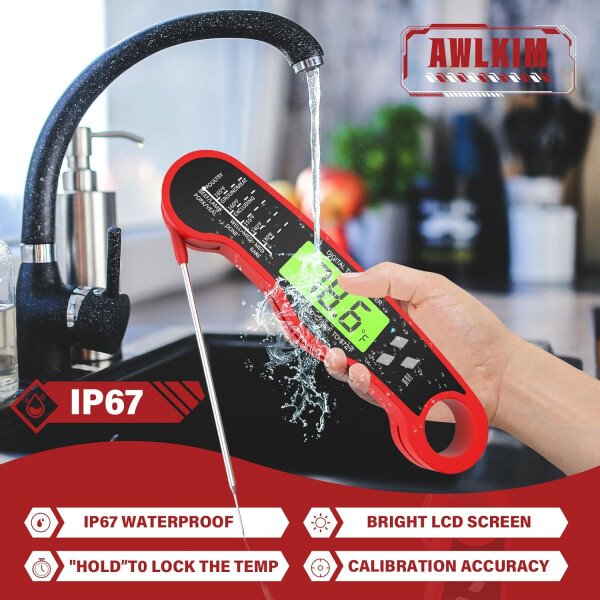 AWLKIM® Termómetro digital de carne para cocinar, termómetro de alimentos de lectura instantánea con luz de fondo y función de sujeción, electrodomésticos de cocina esenciales para barbacoa, rellenos - Imagen 4