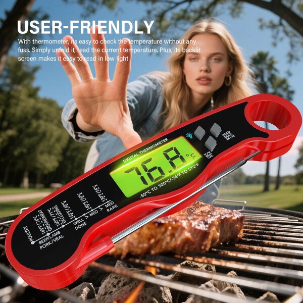 AWLKIM® Termómetro digital de carne para cocinar, termómetro de alimentos de lectura instantánea con luz de fondo y función de sujeción, electrodomésticos de cocina esenciales para barbacoa, rellenos - Imagen 5