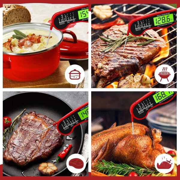 AWLKIM® Termómetro digital de carne para cocinar, termómetro de alimentos de lectura instantánea con luz de fondo y función de sujeción, electrodomésticos de cocina esenciales para barbacoa, rellenos - Imagen 7