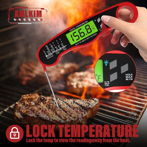 AWLKIM® Termómetro digital de carne para cocinar, termómetro de alimentos de lectura instantánea con luz de fondo y función de sujeción, electrodomésticos de cocina esenciales para barbacoa, rellenos - Imagen 10