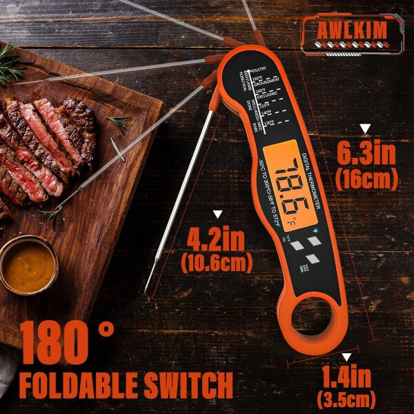 AWLKIM® Termómetro digital de carne para cocinar, termómetro de alimentos de lectura instantánea con luz de fondo y función de sujeción, electrodomésticos de cocina esenciales para barbacoa, rellenos - Imagen 13