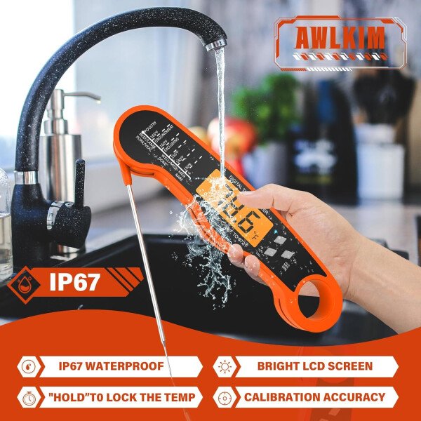 AWLKIM® Termómetro digital de carne para cocinar, termómetro de alimentos de lectura instantánea con luz de fondo y función de sujeción, electrodomésticos de cocina esenciales para barbacoa, rellenos - Imagen 14