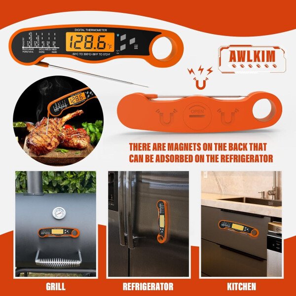 AWLKIM® Termómetro digital de carne para cocinar, termómetro de alimentos de lectura instantánea con luz de fondo y función de sujeción, electrodomésticos de cocina esenciales para barbacoa, rellenos - Imagen 16