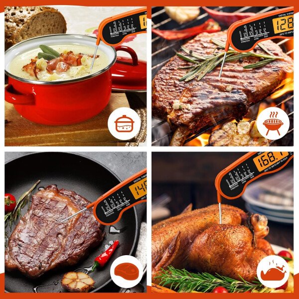 AWLKIM® Termómetro digital de carne para cocinar, termómetro de alimentos de lectura instantánea con luz de fondo y función de sujeción, electrodomésticos de cocina esenciales para barbacoa, rellenos - Imagen 17