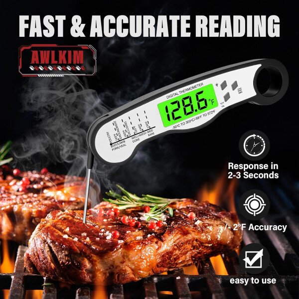 AWLKIM® Termómetro digital de carne para cocinar, termómetro de alimentos de lectura instantánea con luz de fondo y función de sujeción, electrodomésticos de cocina esenciales para barbacoa, rellenos - Imagen 19