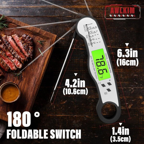 AWLKIM® Termómetro digital de carne para cocinar, termómetro de alimentos de lectura instantánea con luz de fondo y función de sujeción, electrodomésticos de cocina esenciales para barbacoa, rellenos - Imagen 20