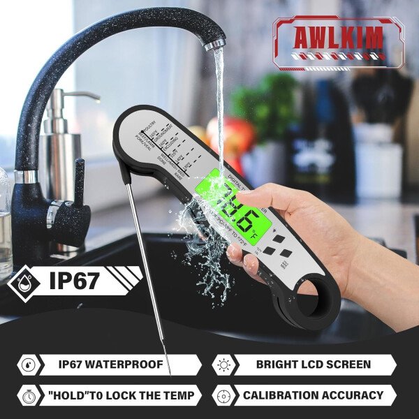 AWLKIM® Termómetro digital de carne para cocinar, termómetro de alimentos de lectura instantánea con luz de fondo y función de sujeción, electrodomésticos de cocina esenciales para barbacoa, rellenos - Imagen 21