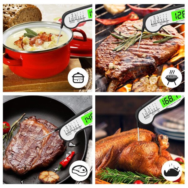 AWLKIM® Termómetro digital de carne para cocinar, termómetro de alimentos de lectura instantánea con luz de fondo y función de sujeción, electrodomésticos de cocina esenciales para barbacoa, rellenos - Imagen 23