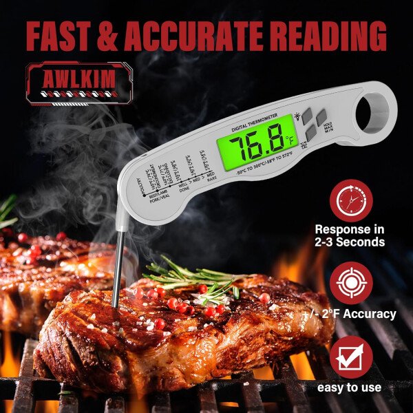 AWLKIM® Termómetro digital de carne para cocinar, termómetro de alimentos de lectura instantánea con luz de fondo y función de sujeción, electrodomésticos de cocina esenciales para barbacoa, rellenos - Imagen 25