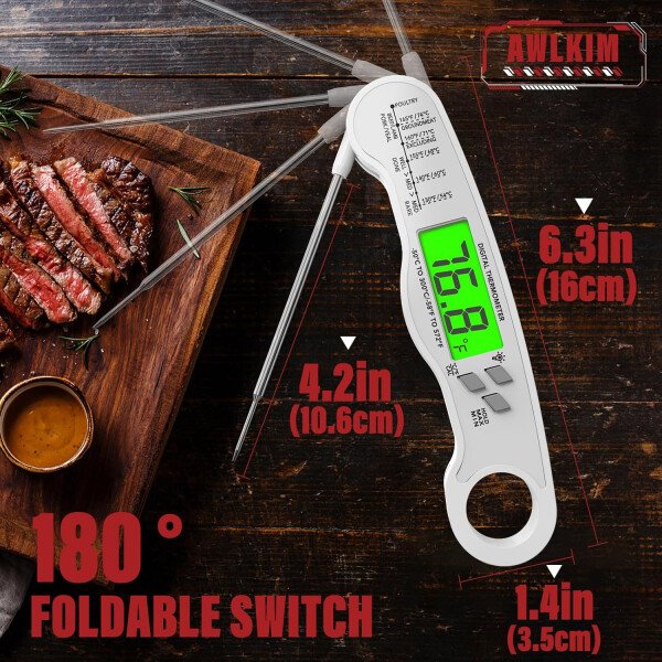 AWLKIM® Termómetro digital de carne para cocinar, termómetro de alimentos de lectura instantánea con luz de fondo y función de sujeción, electrodomésticos de cocina esenciales para barbacoa, rellenos - Imagen 26