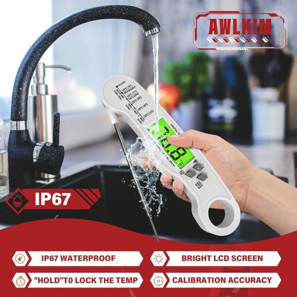 AWLKIM® Termómetro digital de carne para cocinar, termómetro de alimentos de lectura instantánea con luz de fondo y función de sujeción, electrodomésticos de cocina esenciales para barbacoa, rellenos - Imagen 27