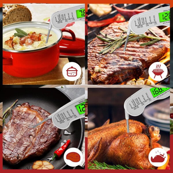 AWLKIM® Termómetro digital de carne para cocinar, termómetro de alimentos de lectura instantánea con luz de fondo y función de sujeción, electrodomésticos de cocina esenciales para barbacoa, rellenos - Imagen 29