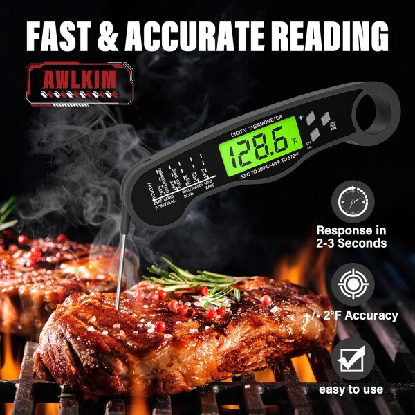 AWLKIM® Termómetro digital de carne para cocinar, termómetro de alimentos de lectura instantánea con luz de fondo y función de sujeción, electrodomésticos de cocina esenciales para barbacoa, rellenos - Imagen 31