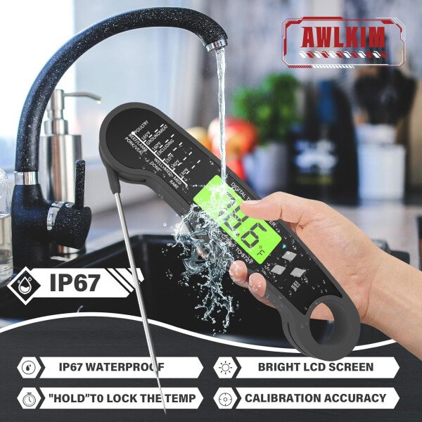 AWLKIM® Termómetro digital de carne para cocinar, termómetro de alimentos de lectura instantánea con luz de fondo y función de sujeción, electrodomésticos de cocina esenciales para barbacoa, rellenos - Imagen 33