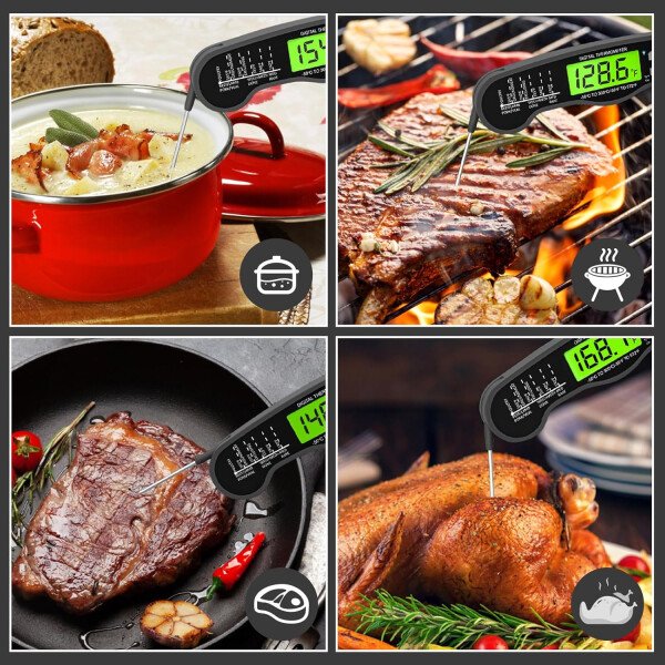 AWLKIM® Termómetro digital de carne para cocinar, termómetro de alimentos de lectura instantánea con luz de fondo y función de sujeción, electrodomésticos de cocina esenciales para barbacoa, rellenos - Imagen 35