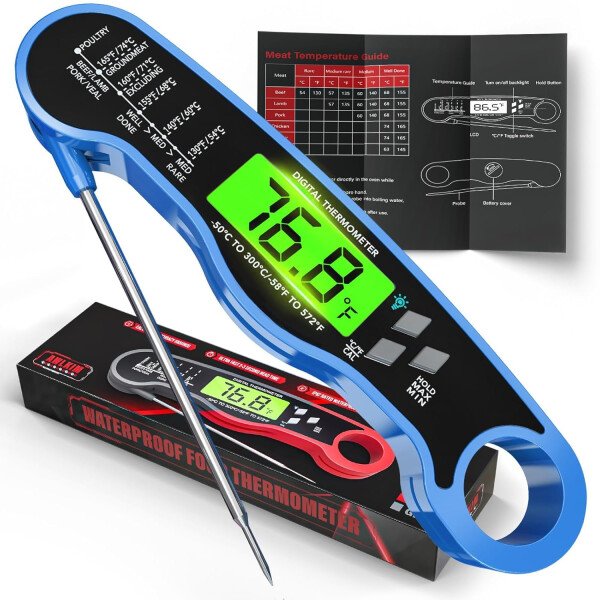 AWLKIM® Termómetro digital de carne para cocinar, termómetro de alimentos de lectura instantánea con luz de fondo y función de sujeción, electrodomésticos de cocina esenciales para barbacoa, rellenos - Imagen 36