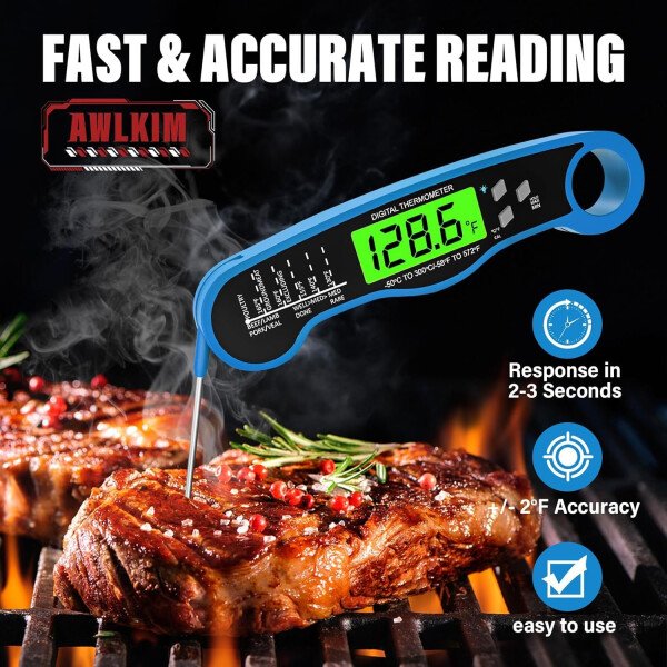 AWLKIM® Termómetro digital de carne para cocinar, termómetro de alimentos de lectura instantánea con luz de fondo y función de sujeción, electrodomésticos de cocina esenciales para barbacoa, rellenos - Imagen 37
