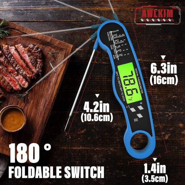 AWLKIM® Termómetro digital de carne para cocinar, termómetro de alimentos de lectura instantánea con luz de fondo y función de sujeción, electrodomésticos de cocina esenciales para barbacoa, rellenos - Imagen 38