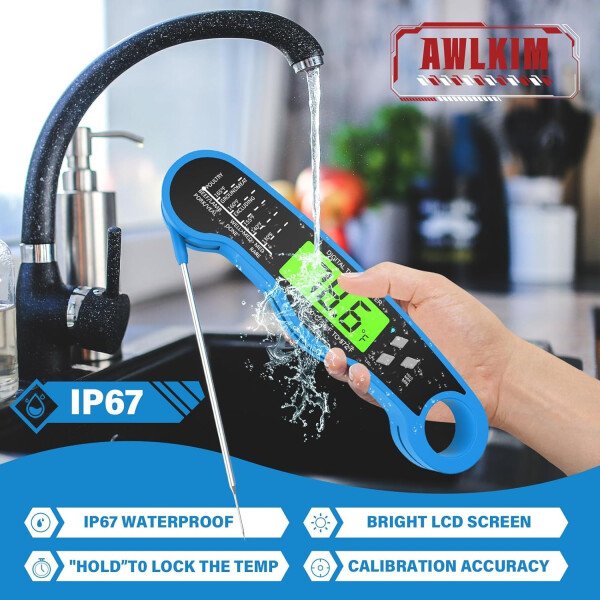 AWLKIM® Termómetro digital de carne para cocinar, termómetro de alimentos de lectura instantánea con luz de fondo y función de sujeción, electrodomésticos de cocina esenciales para barbacoa, rellenos - Imagen 39