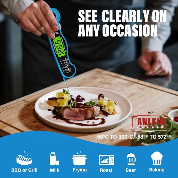 AWLKIM® Termómetro digital de carne para cocinar, termómetro de alimentos de lectura instantánea con luz de fondo y función de sujeción, electrodomésticos de cocina esenciales para barbacoa, rellenos - Imagen 40